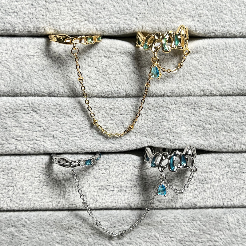 Personalized irregular tassel chain one-piece double ring women's simple and fashionable pleated unique design sense ring Specification drawing