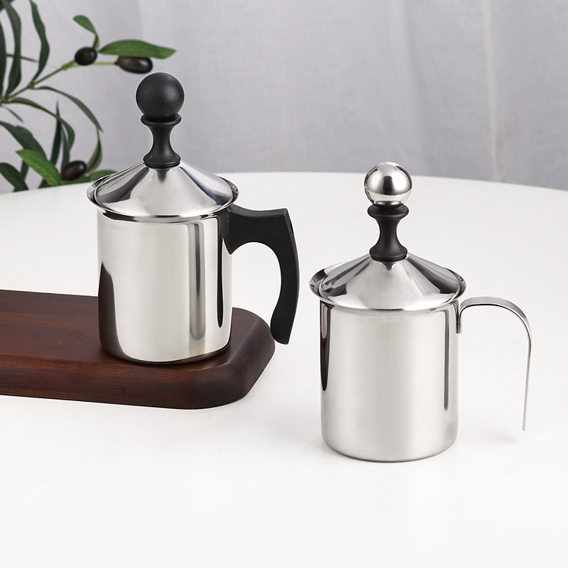 Stainless steel milk mixer, milk mixing tank, manual milk foam pot, Japanese foaming machine, double-layer filter foaming machine, coffee supplies Specification drawing