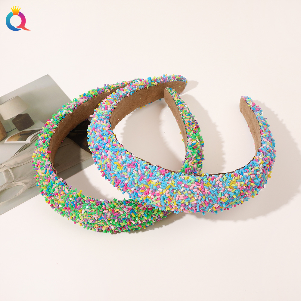 Qiyue High Head top headband, European and American candy-colored headband, multi-color wide edge hair hole, sponge hair pressing, face washing headwear wholesale Specification drawing