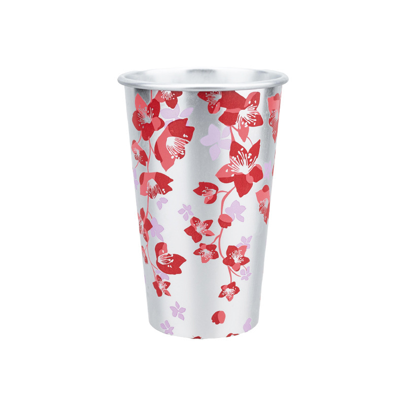 Creative cherry blossom color-changing aluminum cup, temperature-sensitive rolled edge cold drink cup, outdoor camping aluminum single-layer color-changing cup Item Picture