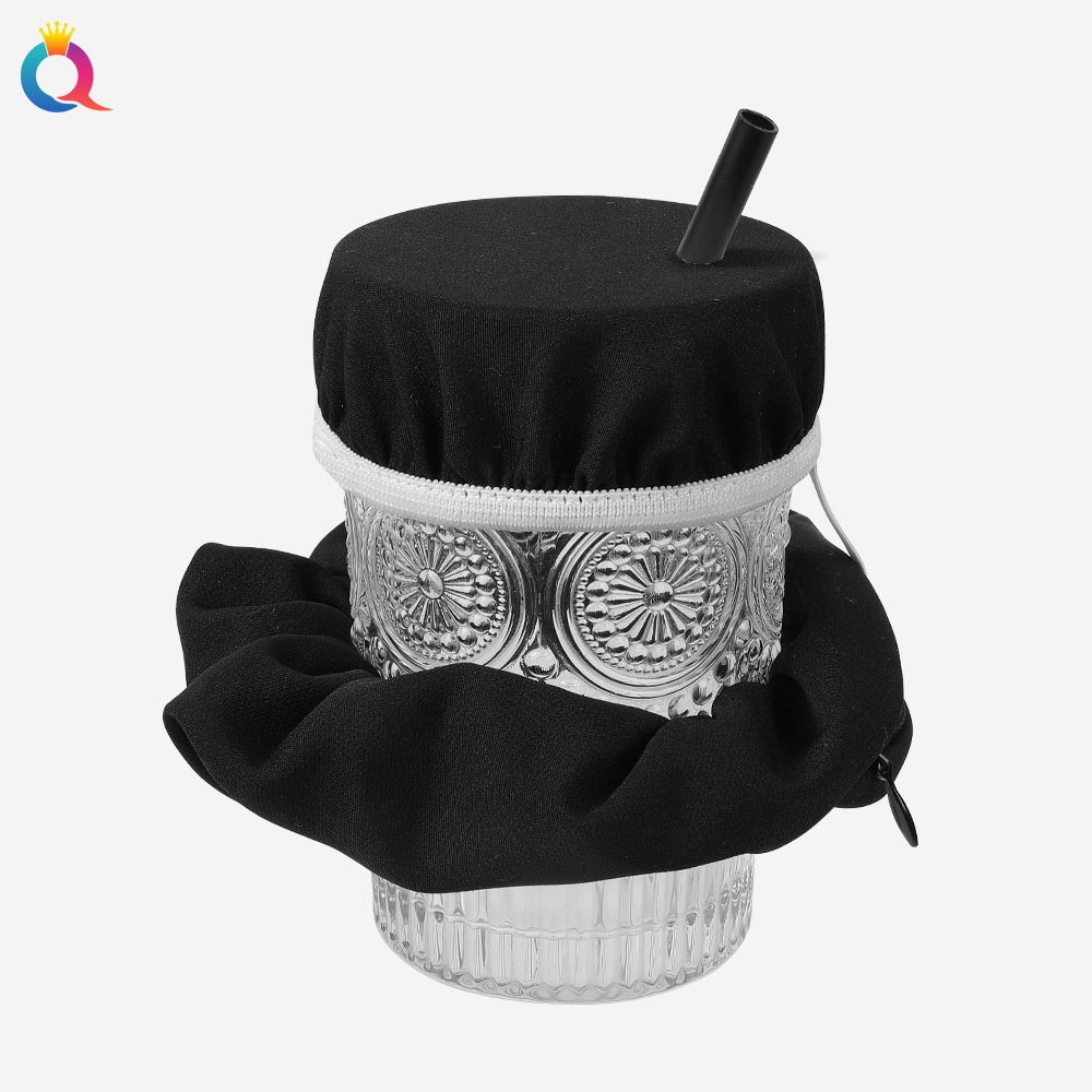 Qiyue European and American Large Intestine Hair Loop Cup Lid Set, a nightclub anti-drug wonder, waterproof cup sleeve, elastic rubber band cup cover Item Picture