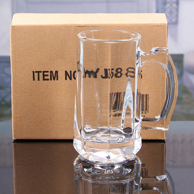 500ml transparent glass beer mug with handle, thickened handle, hotel, bar, commercial handle, LOGO printed Application Scenario