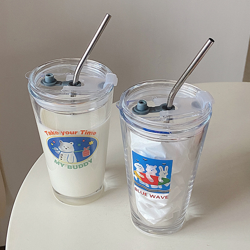 Bolimei blogger's same style simple letter glass cup, cold brew cup, glass cup wholesale, niche drinking cup full figure