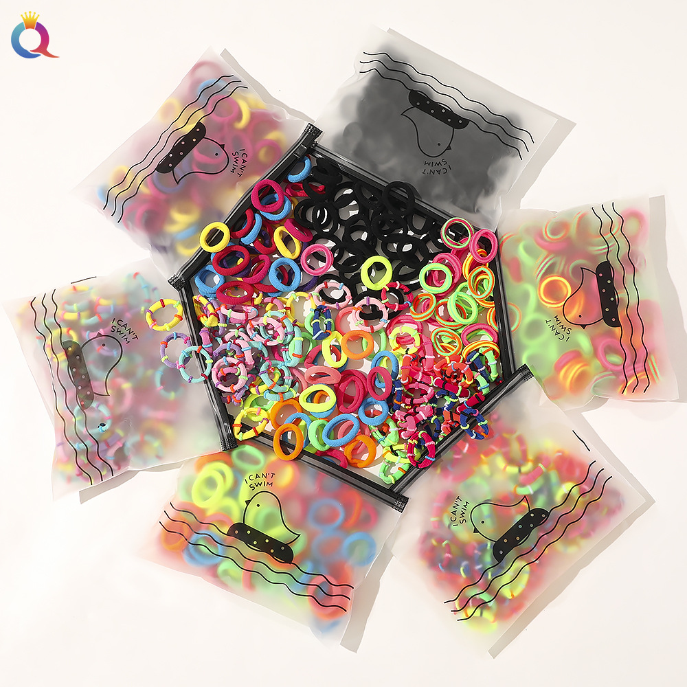 Qiyue Korean candy-colored hair band, black hair tie, children's towel band, rubber band, women's 100-piece basic style hair tie full figure