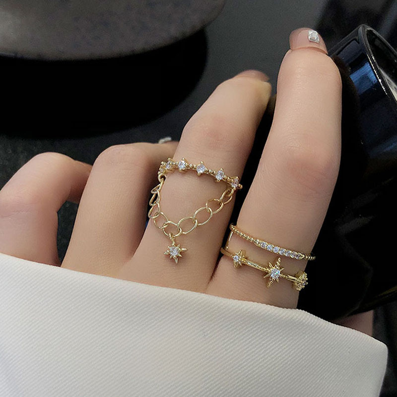 Cold style ins light luxury star tassel open index finger ring, fashionable, individual, niche design, high-end ring for women Specification drawing