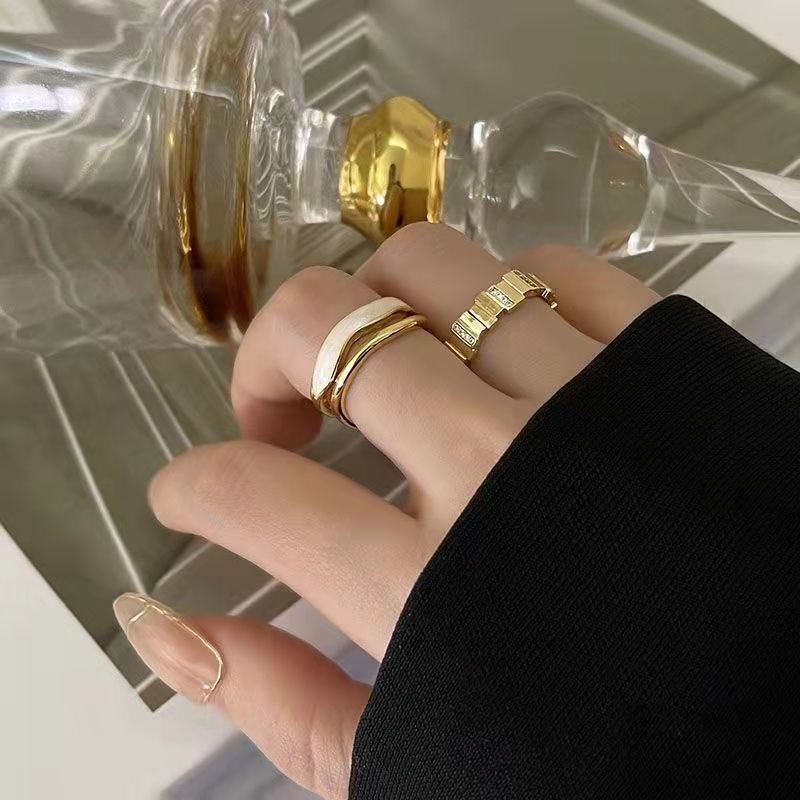 Glazed double-layer ring in ins, a niche and high-end style index finger ring for women, a fashionable, light luxury, simple and individual ring with a cold style details Picture