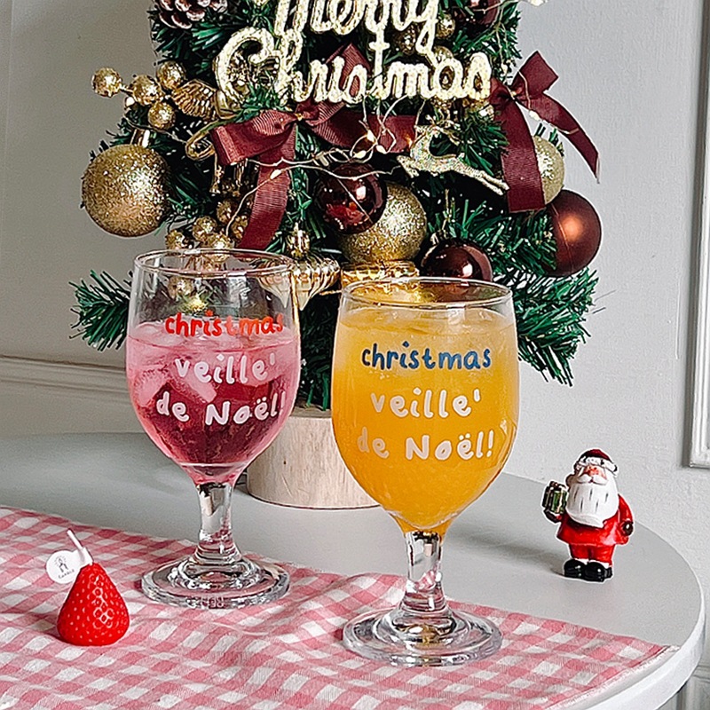 Bolimei Christmas cups, tall glass cups, Christmas atmosphere festive red wine glasses full figure