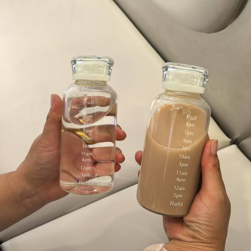 Cross-border Summer time scale water cup, portable cup, transparent water cup, simple straw with lid, beverage glass cup full figure