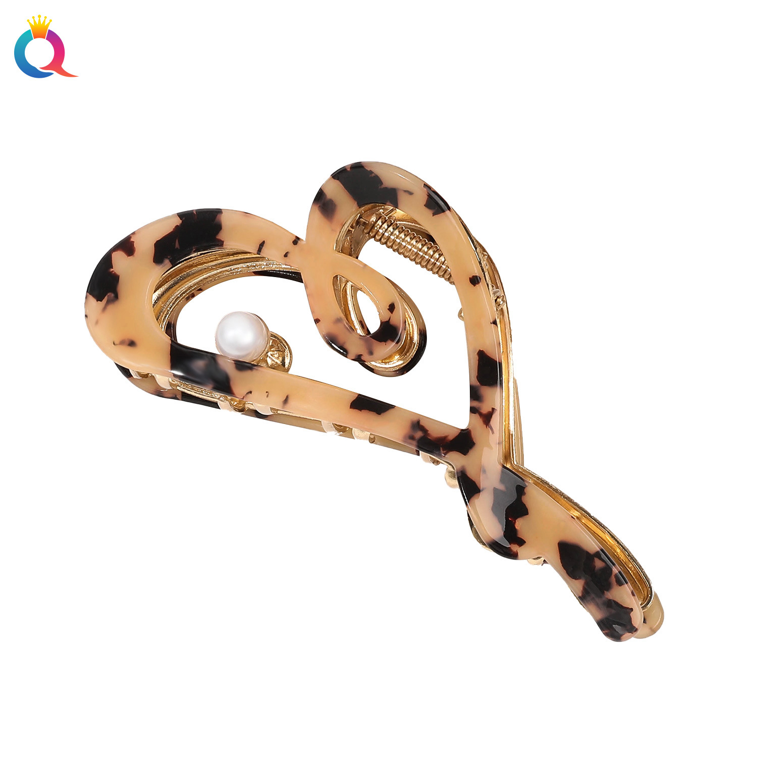 Wholesale of Qiyue acetic acid metal hair clips, extra-large heart-shaped hair clips, high-end shark hair clips and hair accessories Item Picture