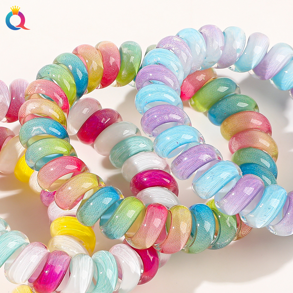 Wholesale of Qiyue Korean version simple gradient color telephone line hair band headband for women with a high-end look, hair tie rubber band headwear Specification drawing