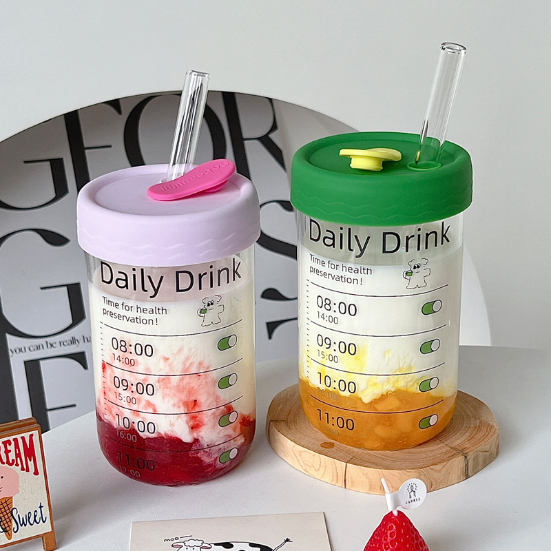 Bolimei Dopamine InS-style glass straw Cup, Girl's Heart Water Cup, student drinking cup, Glass cup wholesale details Picture