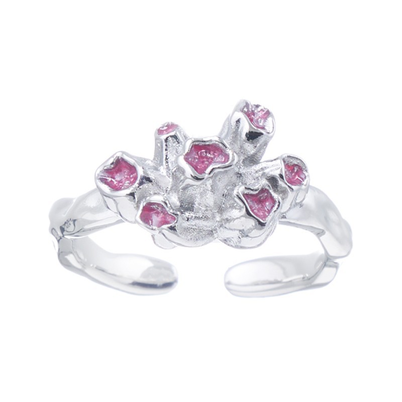 Irregular texture pink drip glaze open ring for women's fashion, individuality, niche design, fashionable and simple food ring trend details Picture