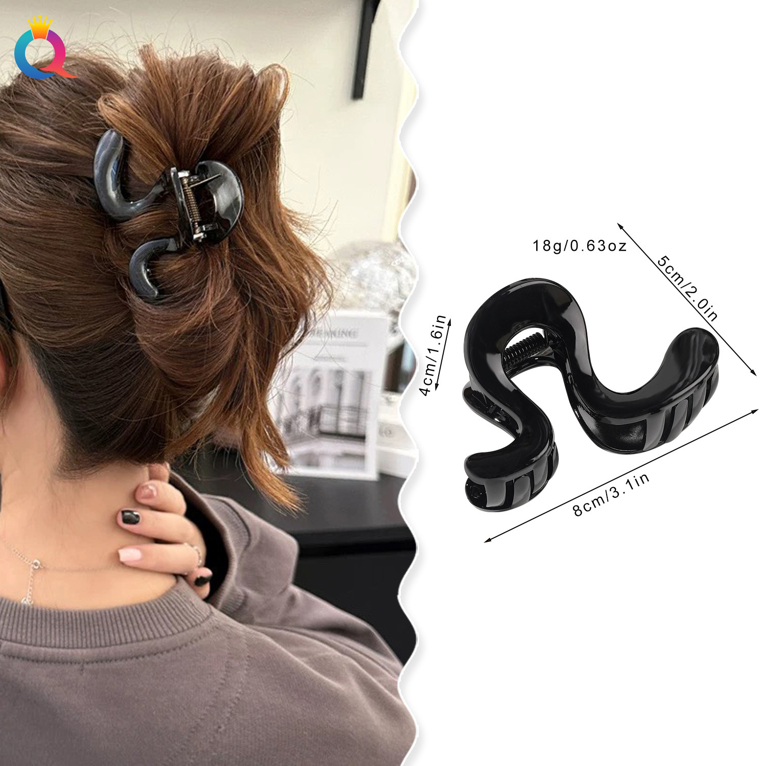 Qiyue Cross-border OC Geometric Wave Hair Clip, updo, Grab clip, ins, back of the head, High-end shark clip hair accessory wholesale details Picture