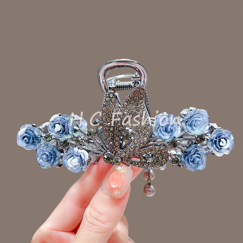 High-end floral tassel hair clips, new butterfly-style back clip, stylish large and versatile shark clip details Picture