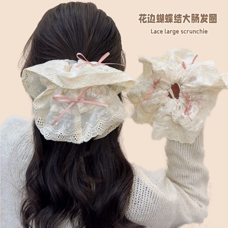 The 2025 new style of super fairy bow, sweet large intestine hair band, ballet style, gentle lace hair tie and hair accessory full figure