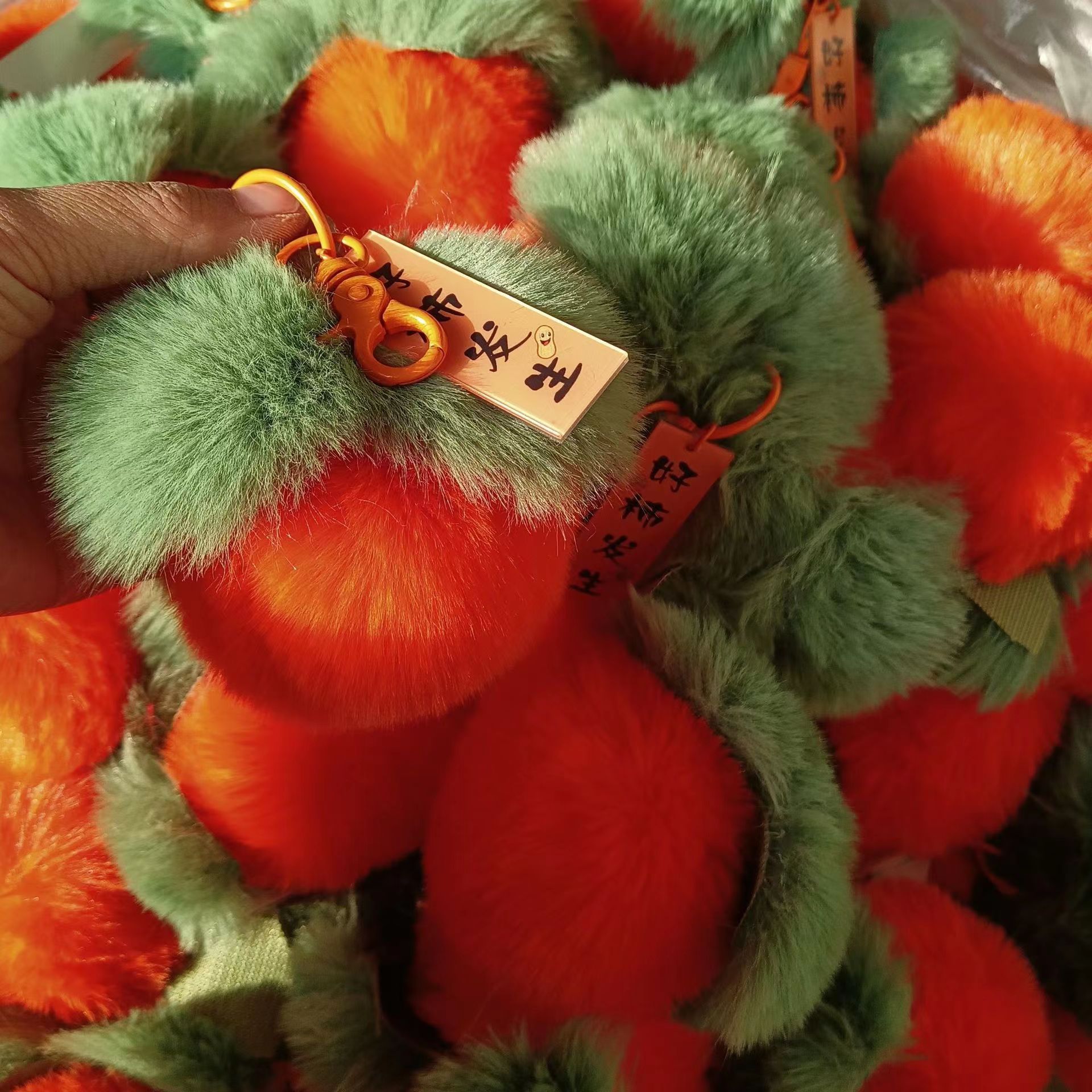 Imitation rex rabbit plush hair clip, persimmon pendant, everything goes well, car keychain, pom-pom bag, hanging decoration, New Year's ornaments details Picture