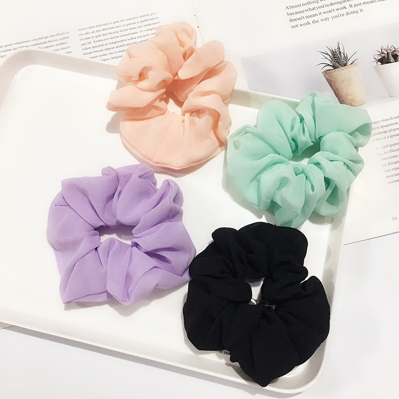 Qiyue Cross-border Large Intestine Ring, simple solid color fabric chiffon, Korean linen large Intestine Hair ring, chiffon head ring, Korean version hair accessory Item Picture