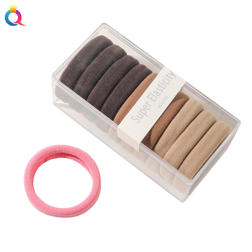 Wholesale of Qiyue high-elasticity towel loops, ponytails, hair ties, colorful box-packed hair ties, hair bands, hair accessories and head accessories Item Picture