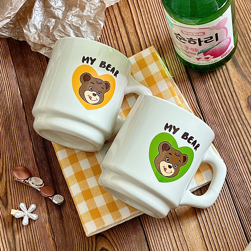 Bolimei Ins-style cute bear ceramic cups, mugs, breakfast milk cups, couple coffee cups, gift water cups Specification drawing