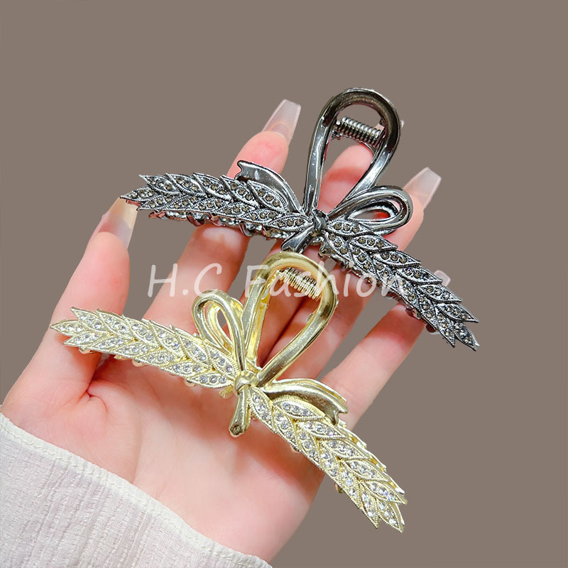 New high-end wheat ear bow grappling clip for women, elegant shark clip at the back of the head details Picture