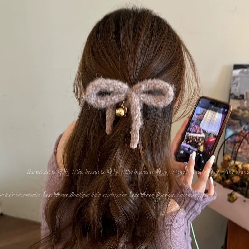 Korean cute bow headwear, spring and summer woolen hair bands, simple hair ties, new high-end hair tie rubber bands for women wholesale details Picture