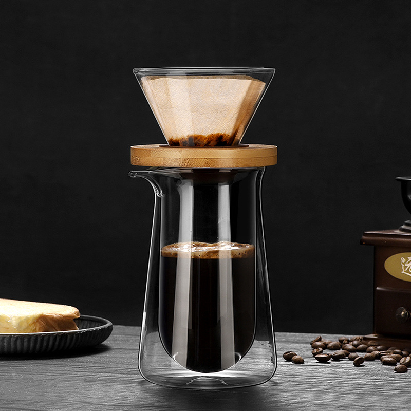 Double-layer glass hand-brewed coffee pot, home sharing pot, high borosilicate filter cup, cold brew and cold brew filtering coffee equipment Specification drawing