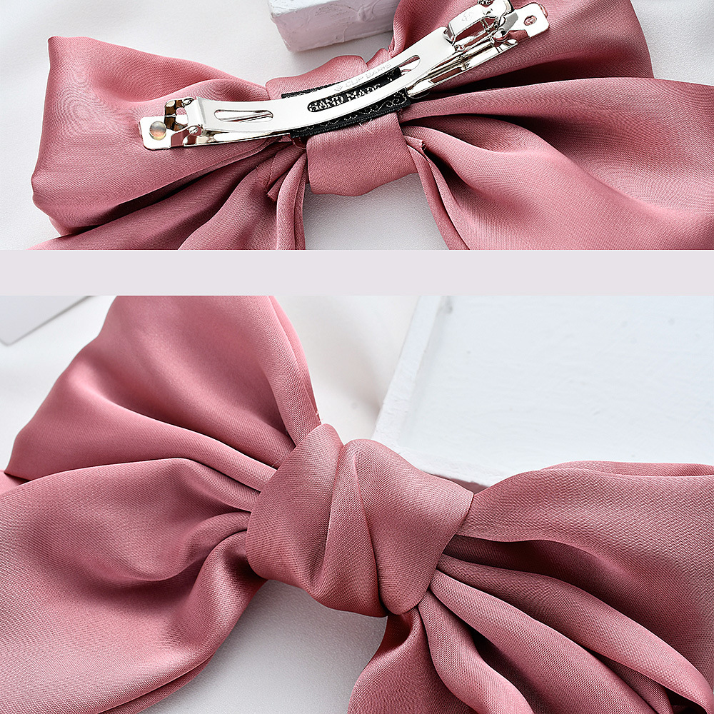 Qiyue in-stock European and American silk double-layer satin large bow hair clips, top clips, hair accessories, fabric spring clips manufacturer Specification drawing