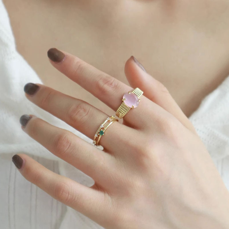Sweet and cool style layered pink diamond heart-shaped opening ring, a niche design for women with a high-end feel, a light luxury and exquisite trendy ring Application Scenario