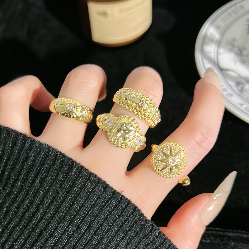 Old money style retro starlight fashion high-end open ring, women's niche design sense, simple and elegant personality ring full figure