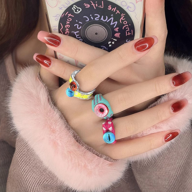 Sweet and cool style hot girl y2k ring, niche and versatile, irregular drip glaze food ring, enamel funny, dopamine female trendsetter full figure