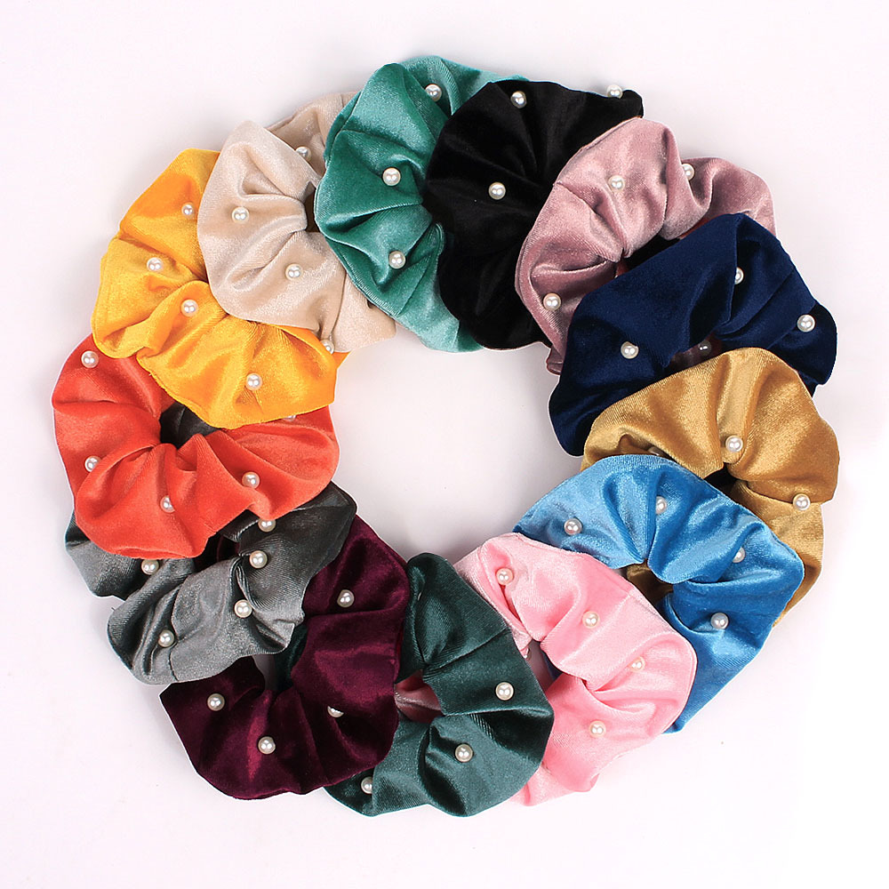 Qiyue Japanese and Korean style velvet fabric headwear, pearl hair band, large Intestine band, hair rope, hair flower, C129 details Picture