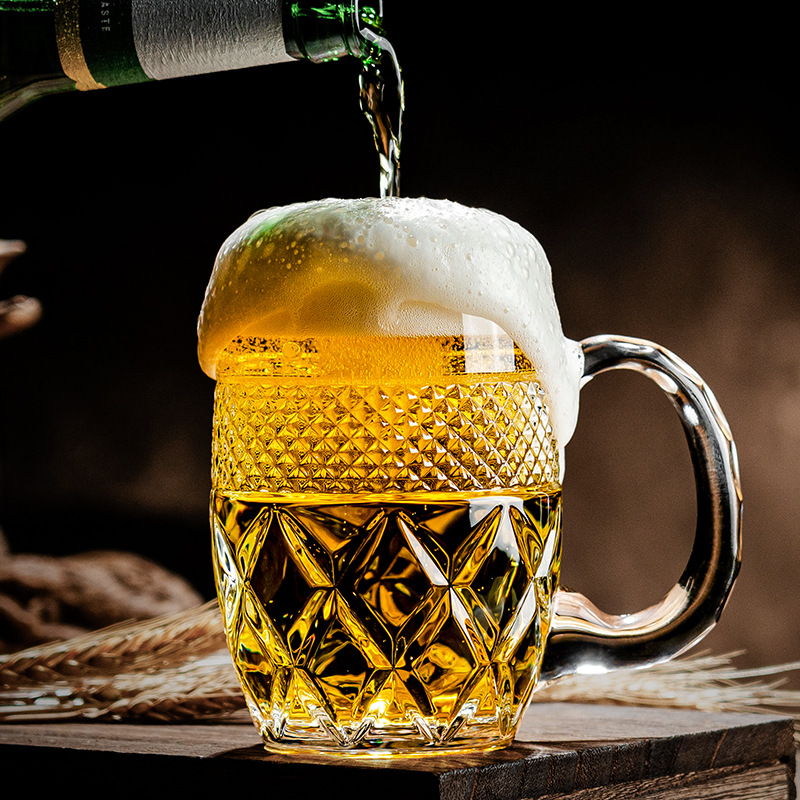 Glass handle beer mug, home bar, ktv, restaurant draft beer mug, large-capacity commercial thickened handle beer mug details Picture