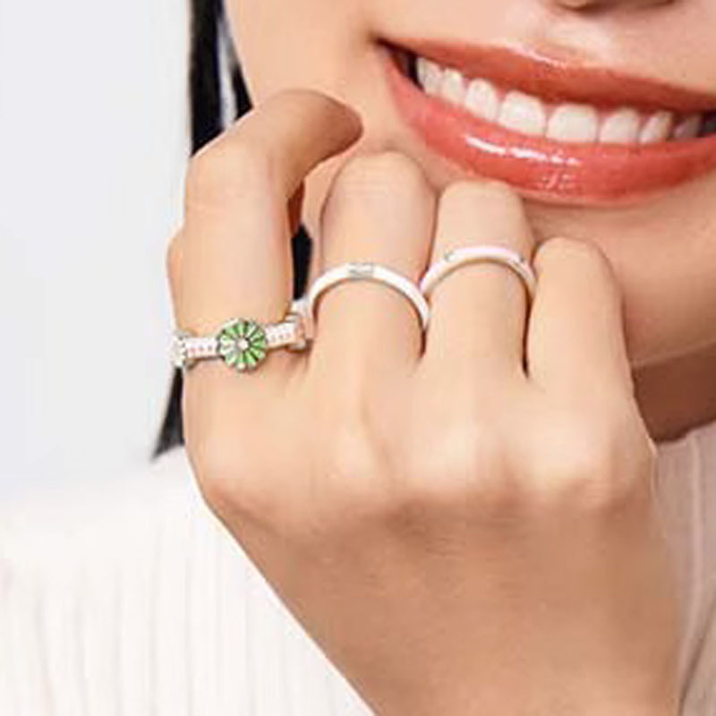 Sweet and cool style flower opening pink ring, adjustable female high-end ring index finger ring, personalized layering combination trendy Specification drawing