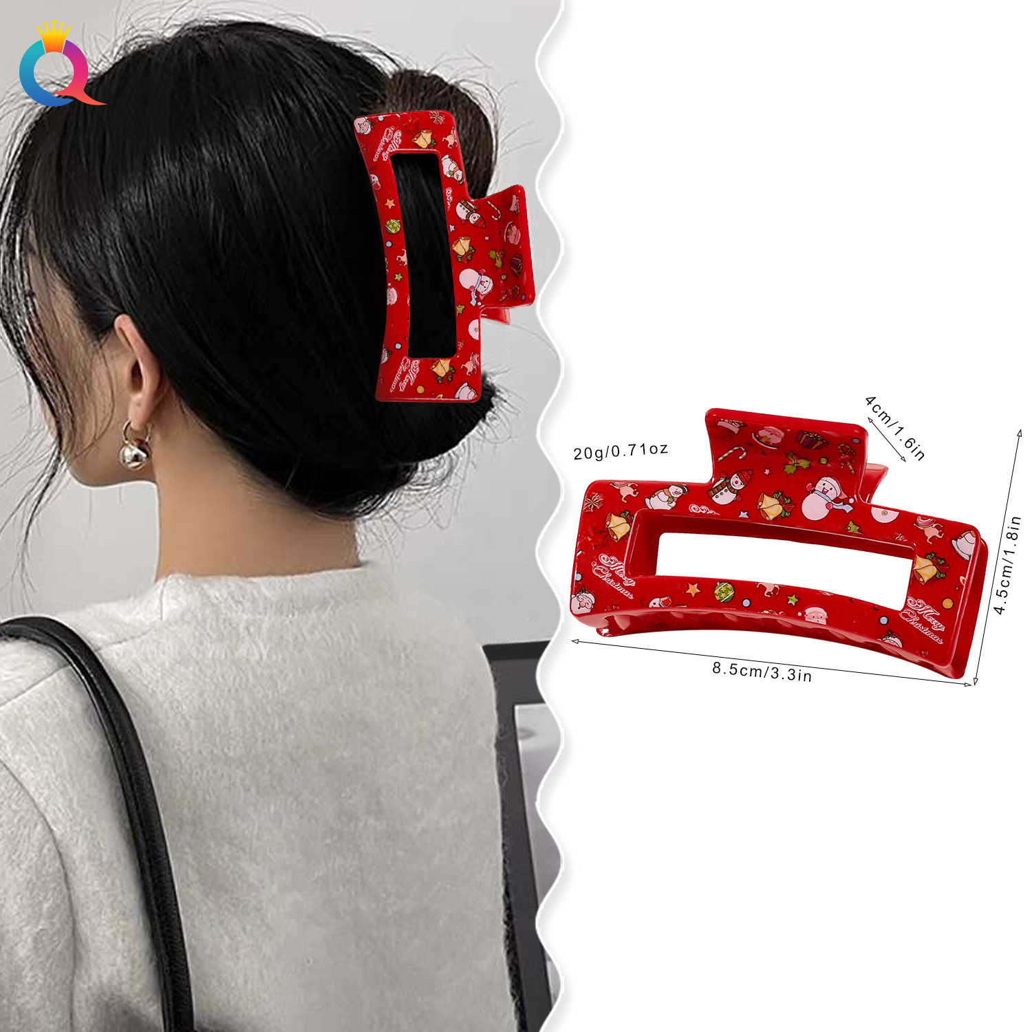 Qiyue Cross-border Christmas Hairpins for girls, cute and sweet printed hairpins, shark hairpins, claw clips, hair accessories wholesale details Picture