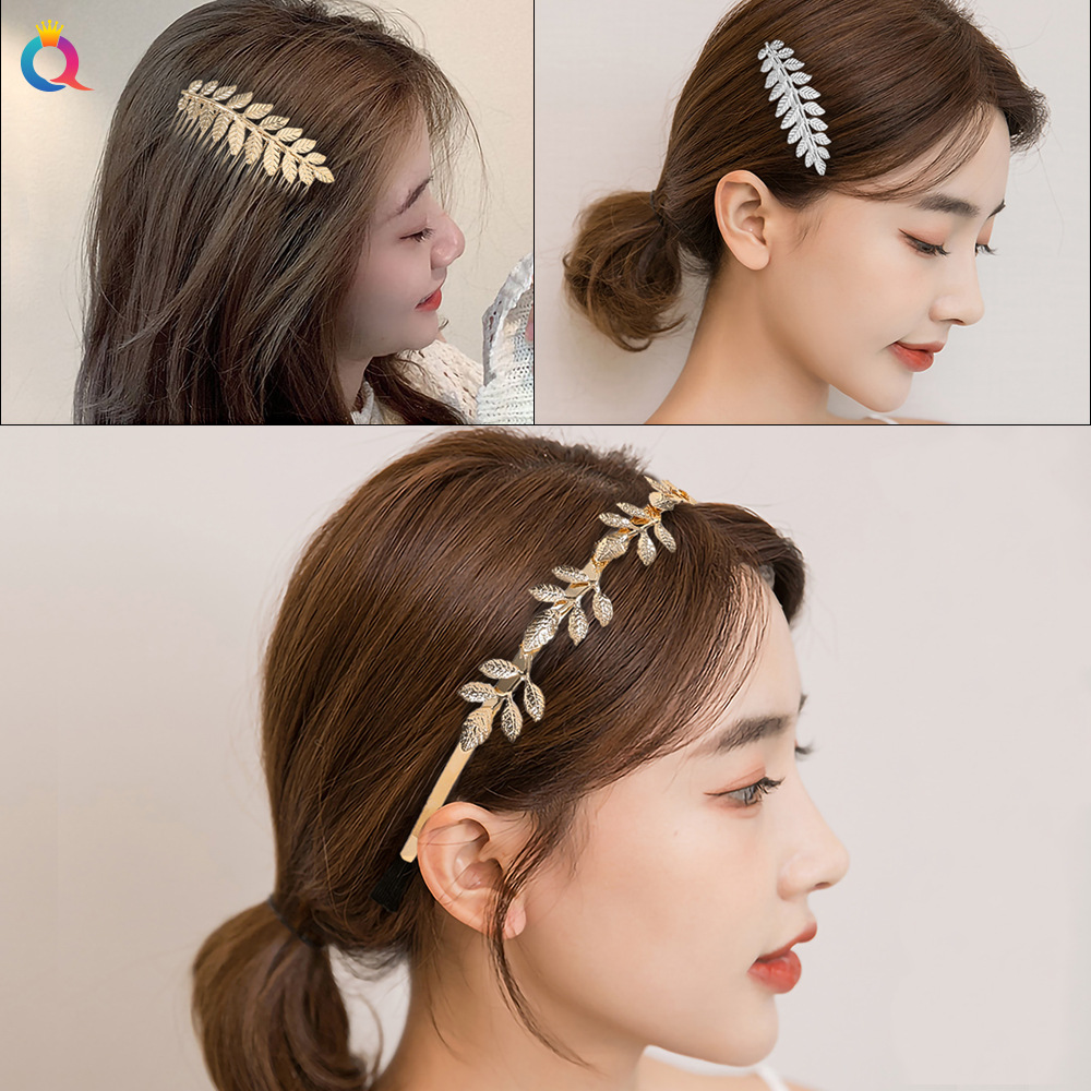 Qiyue Cross-border's new alloy leaf hairpin, spring clip, Baroque gold coin portrait hair band and hair accessory details Picture