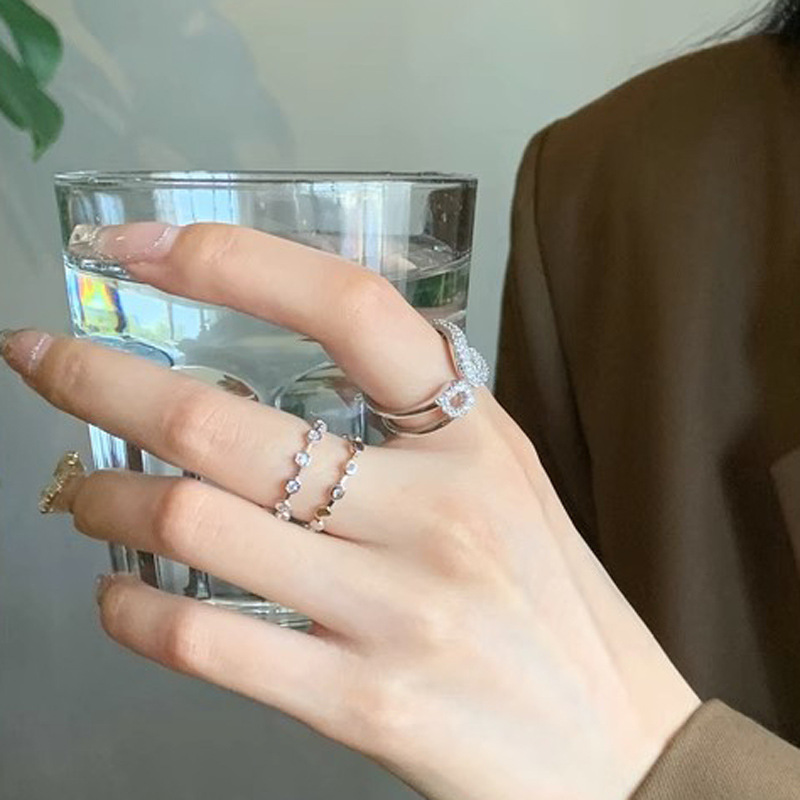 Japanese-style, light luxury, slightly inlaid zircon open ring, a unique internet-famous heavy craftsmanship, high-end feel, and a niche design food ring Specification drawing