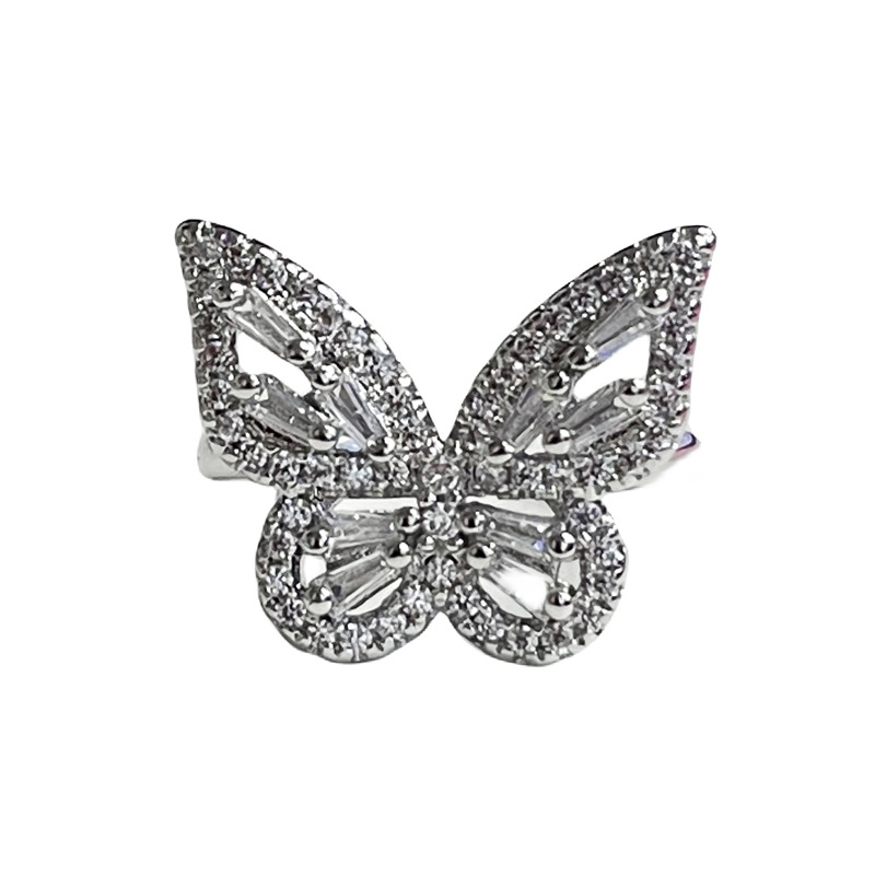 A versatile butterfly chain full-diamond open-mouth ring for daily use, sweet and cool for women on Instagram, with a cold style, light luxury and niche index finger ring trend Item Picture