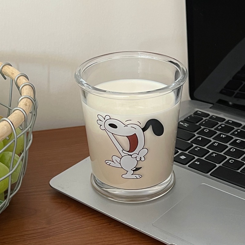 Simple cartoon glass cups, ins feng shui cups, household drinking cups, cold brew coffee cups, girls' glass cups full figure