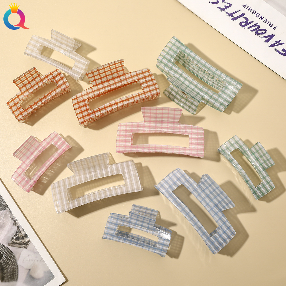 Qiyue Korean version acetate checkered hair clips, versatile and retro for going out, back of the head updo, top clip, shark clip full figure