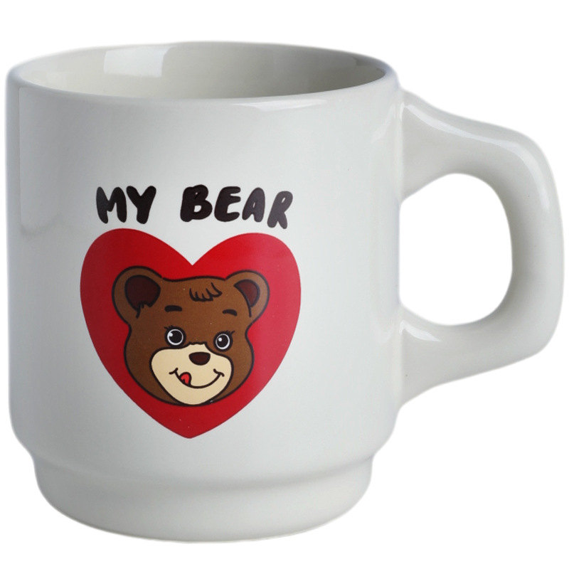 Bolimei Ins-style cute bear ceramic cups, mugs, breakfast milk cups, couple coffee cups, gift water cups Item Picture