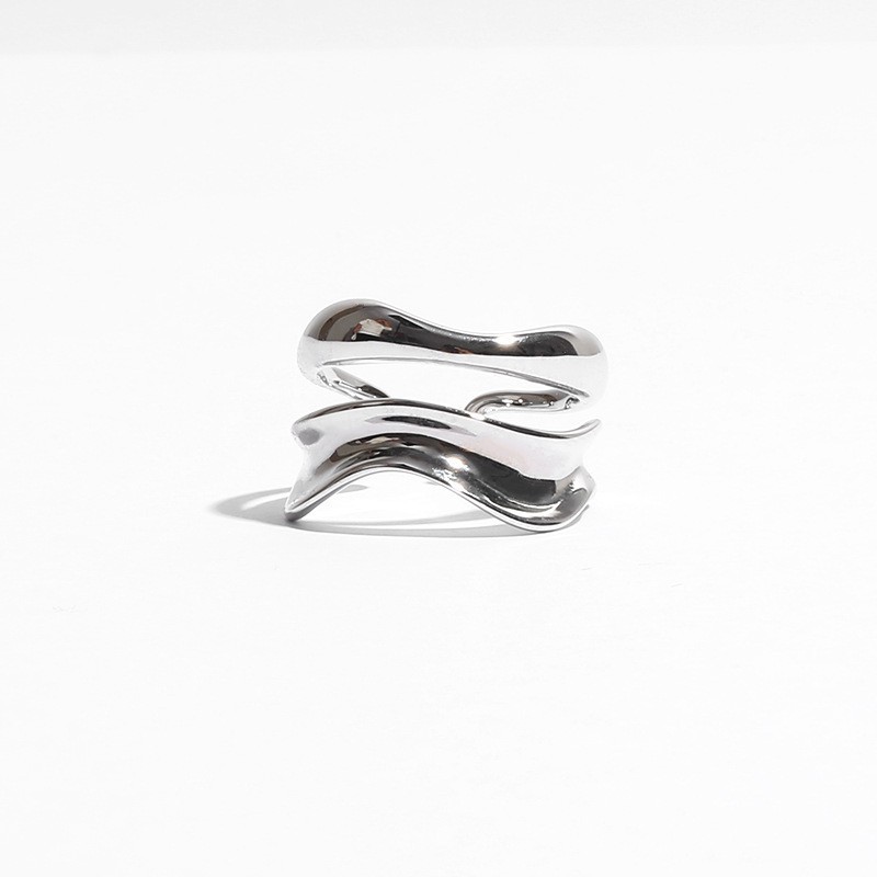 The double-layer irregular wave pattern open ring of the same style as the fashion blogger, a simple and individual cold style index finger ring trend for women Item Picture