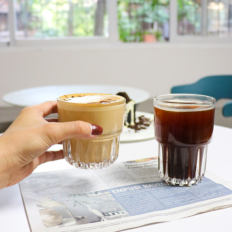 ins popular coffee cups, iced latte glass cups, restaurant milk tea cups, hot drink cups, juice milkshake cups, soda water cups full figure