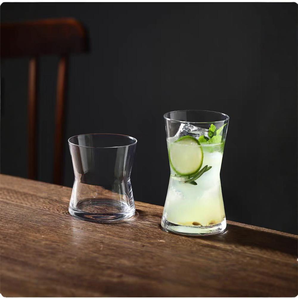 Creative waist-cinching glass drink cups, juice cups, soda water cups, lemon cups, American latte coffee cups, whisky glasses Specification drawing