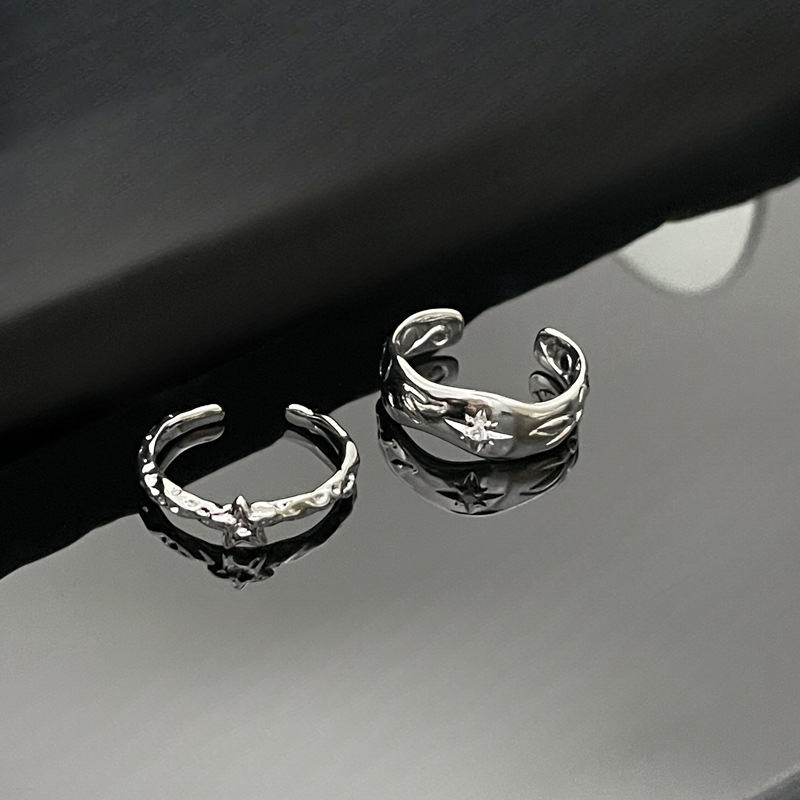 Couple plain circle star opening ring, women's light luxury high-end set ring, cold style, individual and simple index finger ring Specification drawing