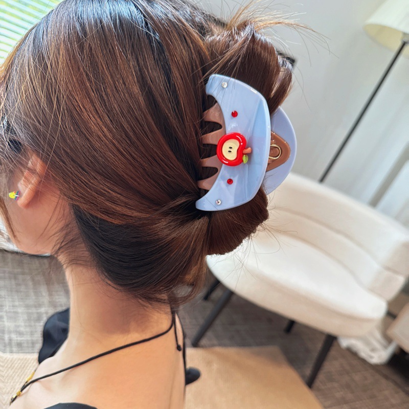 Trendy Apple color-blocking gripper, sweet and cool style, diamond shark clip, fashionable semi-curly hair clip, high-end gripper hair clip details Picture