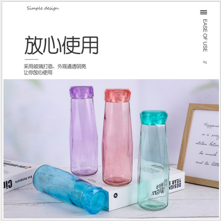 Diamond cup, popular diamond glass water cup, outdoor sports couple cup, creative gift with lid, advertising cup Specification drawing