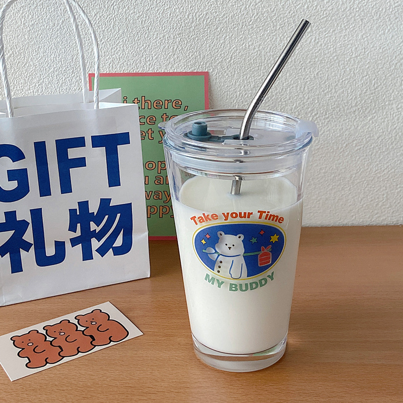 Bolimei blogger's same style simple letter glass cup, cold brew cup, glass cup wholesale, niche drinking cup Specification drawing