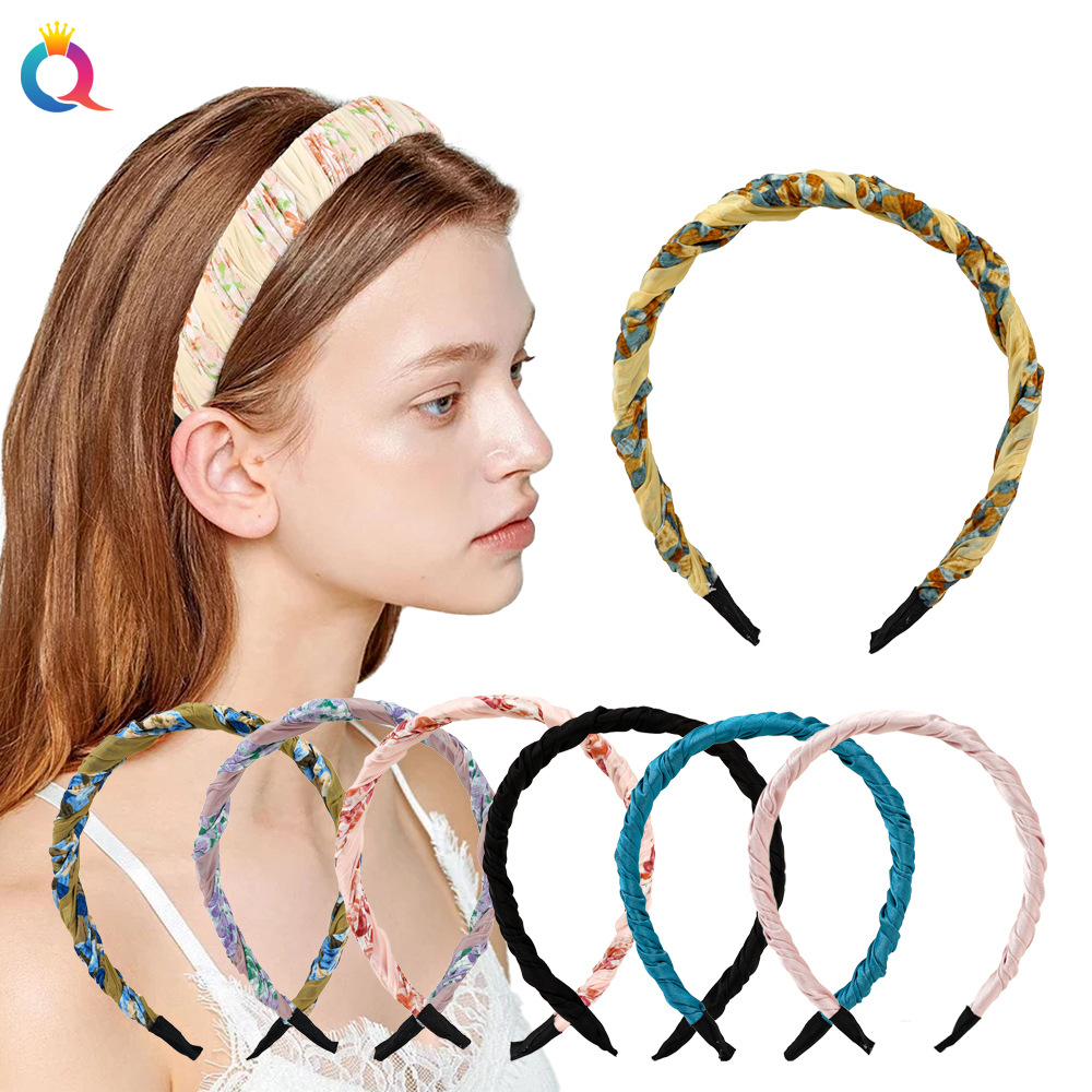 Qiyue Cross-border pleated hair band, simple and fresh, high head band, hair hole, women's hair clip, hair accessory wholesale details Picture