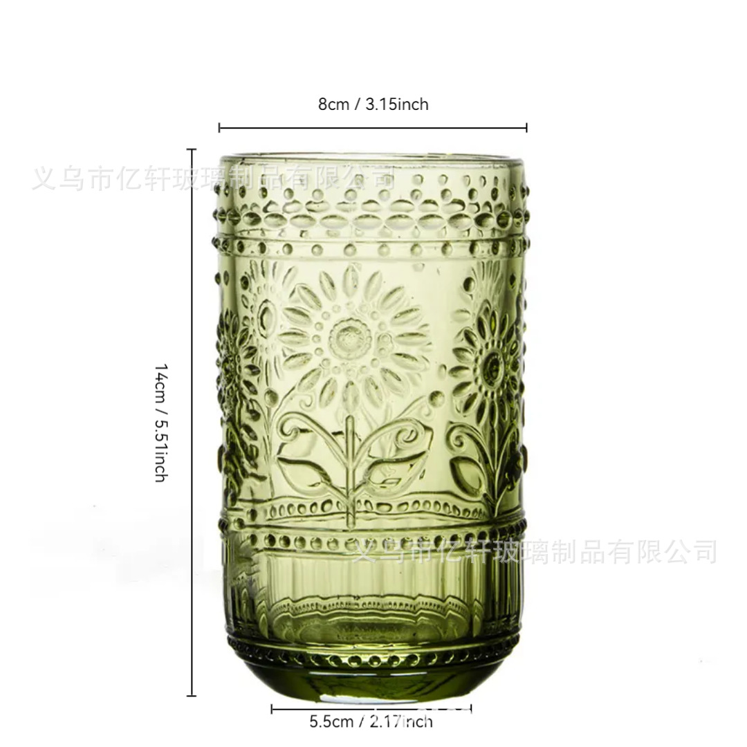 Retro relief wine set manufacturer wholesale colorant glass cups, water cups, red wine glasses, hotel juice cups, restaurant Application Scenario