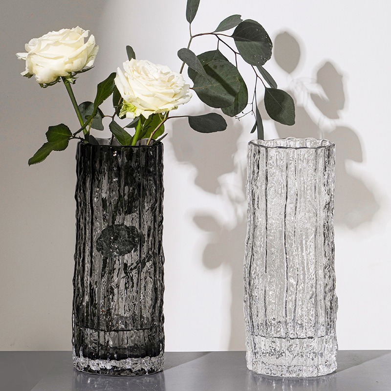 Ins-style high-end home light luxury hydroponic vase, glass transparent flower arrangement, rose fresh flower, living room dining table decoration details Picture